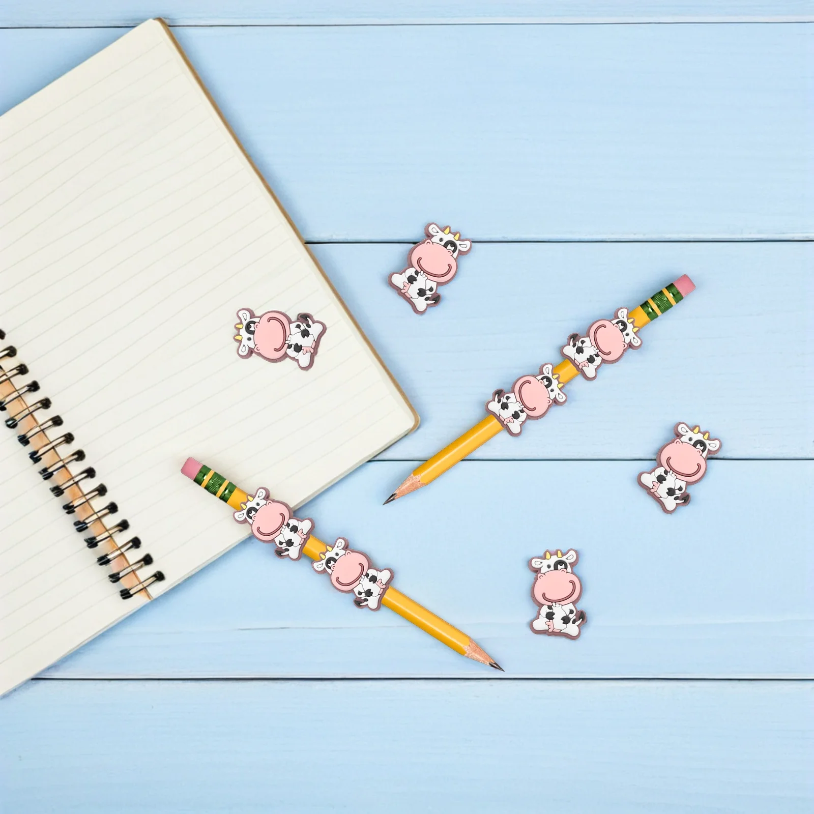 

20Pcs Cartoon Cow Shaped Soft PVC Pen Clips for Kids Students School Classroom Rewards Cartoon Pen Toppers