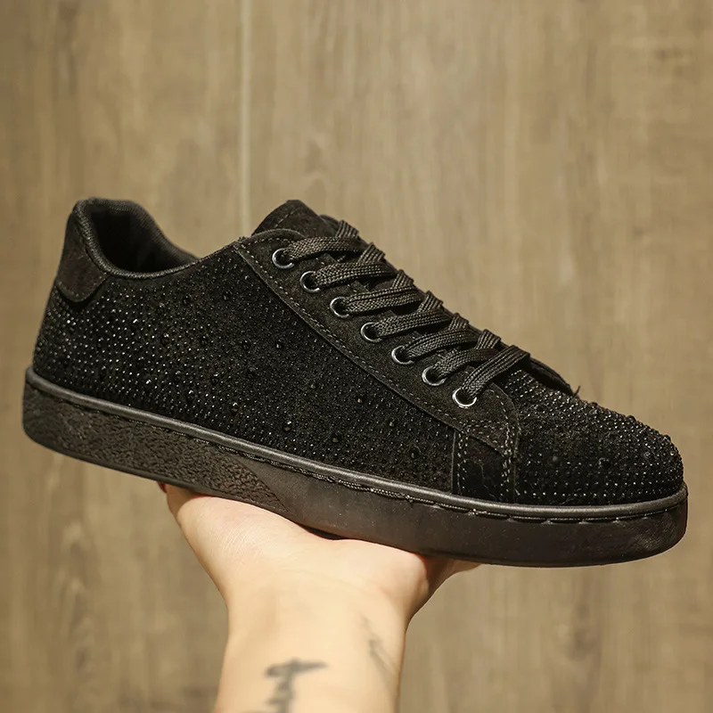 Men Rhinestone Diamond Board Shoes Designer Brand Breathable Flat Casual Shoes Outdoor Student Casual Mens Trendy Sneakers Tenis