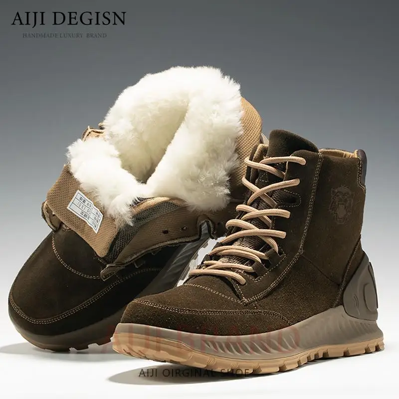 

Men's Fur Lace Up High Top Thick Warm Wool Shoes Male Cow Suede Hiking Casual Ankle Boots Youth Winter Snow Boots