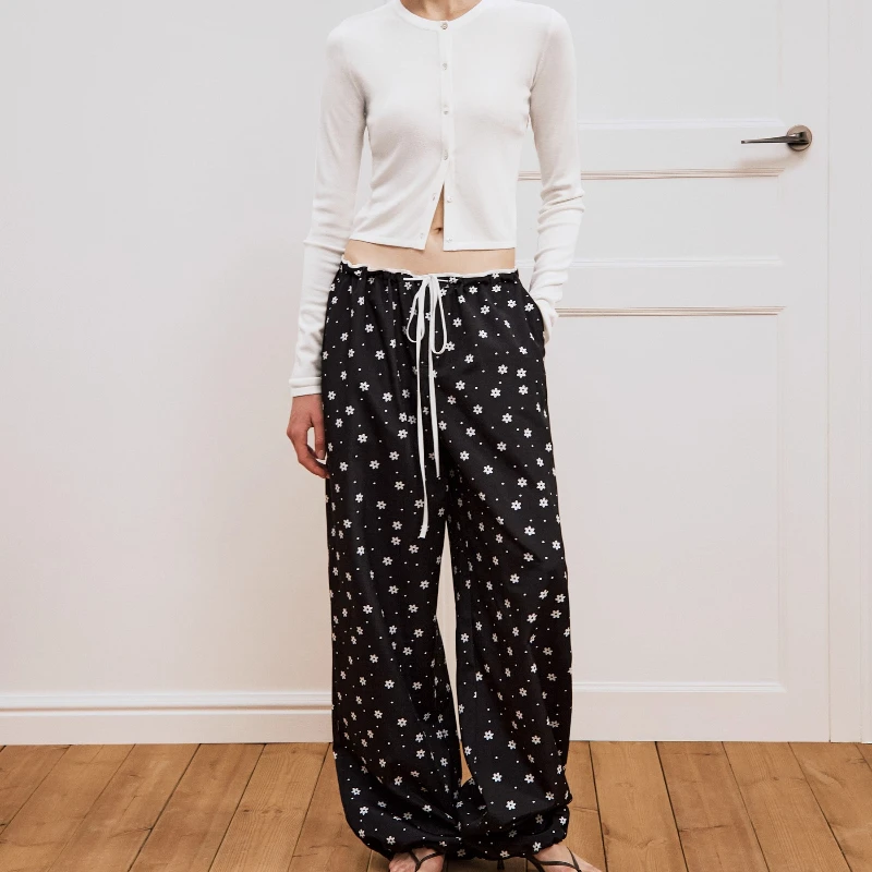 Original Mid-Low Waist Polka Dot Floral Women's Trousers Summer New Color-Block Loose Light And Thin Wide-Leg Long Pants Ladies