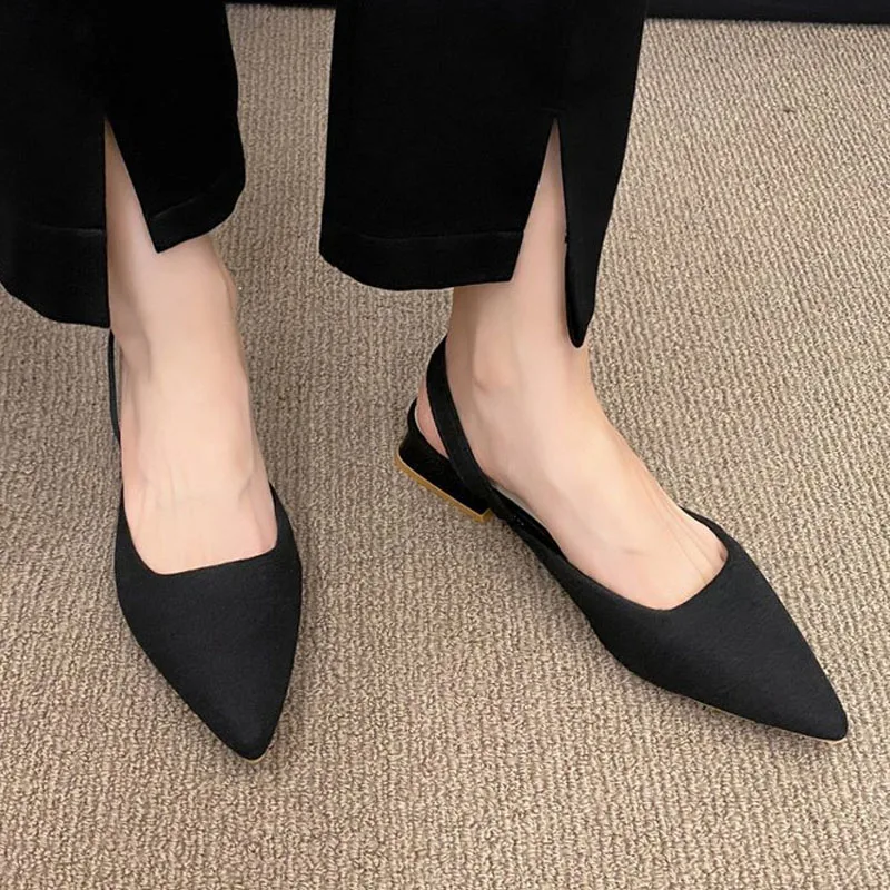 Spring Summer Women's Heels Fashion Pointed Toe Pumps Slingbacks Sandals Comfortable Small Heel Slip-on Shoes Lady Casual Shoes