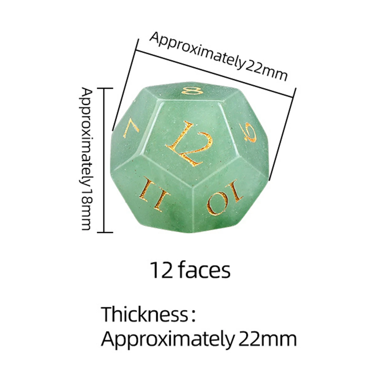12 Side Gemstone Dice Set D12 Polyhedral Crystal Football Beads with Gold Engraved Numbers for DND RPG Tabletop Board Games