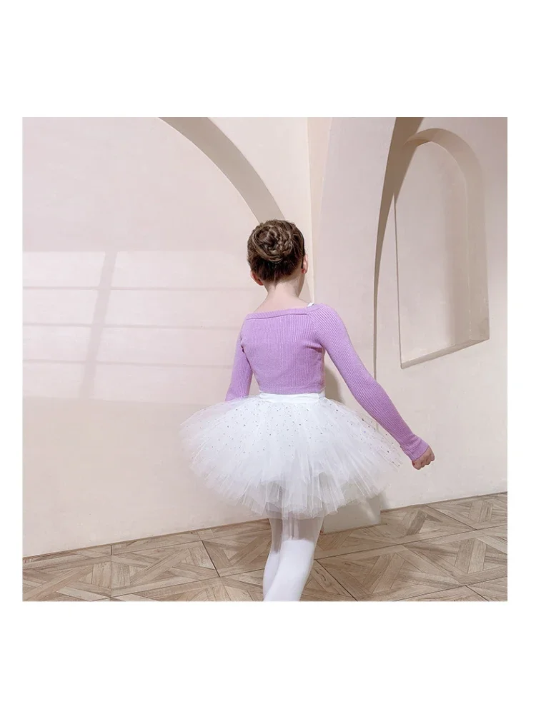 Autumn Winter Ballet Dance Flat Shoulder Sweater Pullovers Girls Ballet Costumes Long Sleeve Knitwear Ballet Leotards Clothes