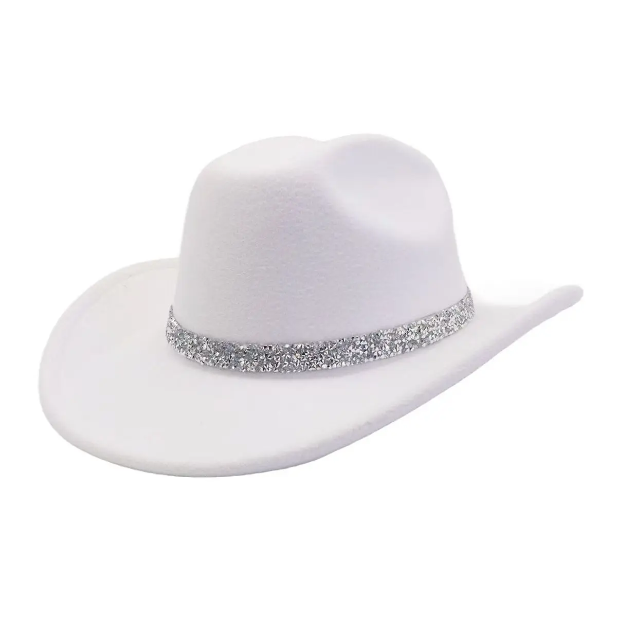 

HongLuan White Felt Glitter Costume Hat & Cowboy Hats Rhinestone for Woman, Cowboy Cosplay Female Accessories & Cowgirl Cap