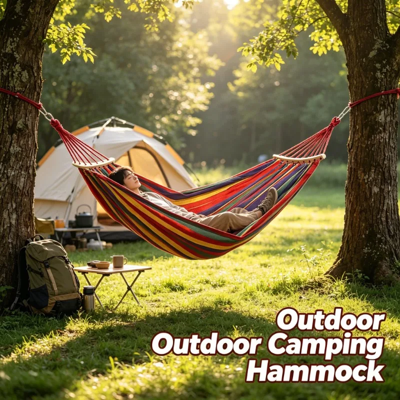 Canvas Camping Hammock Anti Roll Single Person Portable Outdoor Indoor Swing Travel Backyard Garden Hiking Beach Rest
