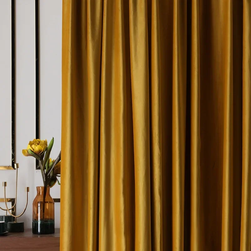 

Modern Minimalist Gold Velvet Fabric Ultra Soft Window Curtain High Shading and Light Luxury Decorative Curtains for Living Room