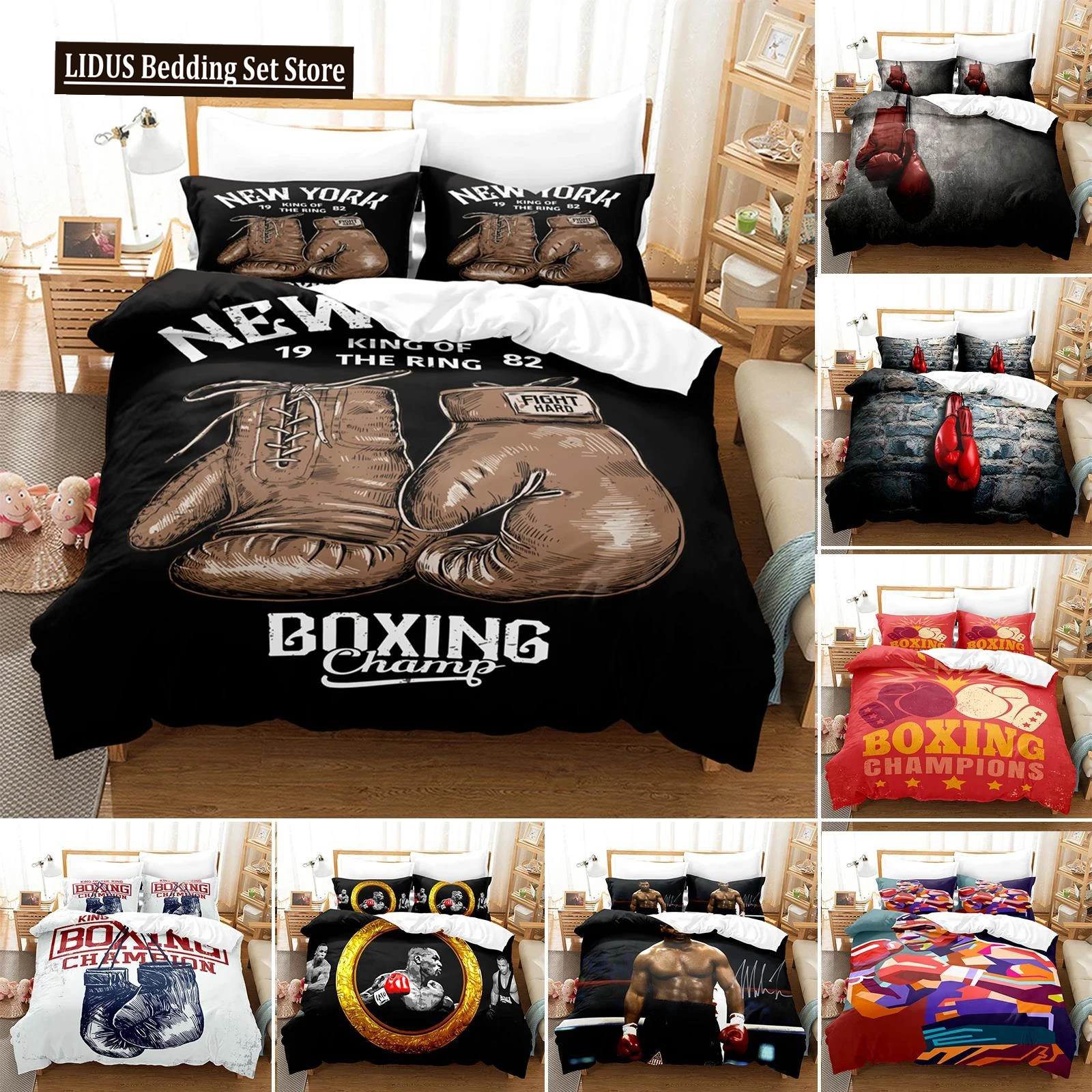 

3D Printed Boxing Bedding Set Duvet Cover Bedroom Comforter Covers Single Twin King ​Size Quilt Cover Home Textile 2/3PCS