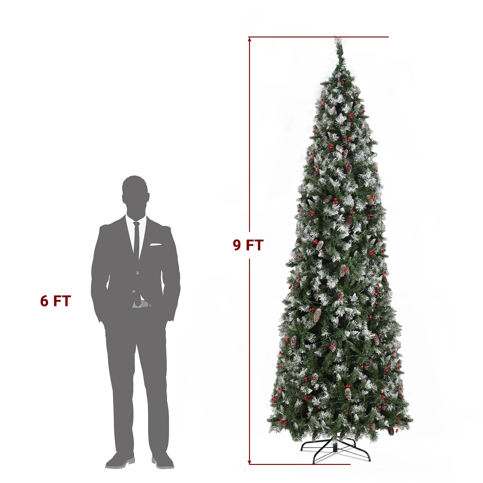 9ft Automatic Tree Structure Pointed Pencil Shape PVC Material Green Sticky White 460 Lights Warm Color 8 Modes 1298 Branches 91