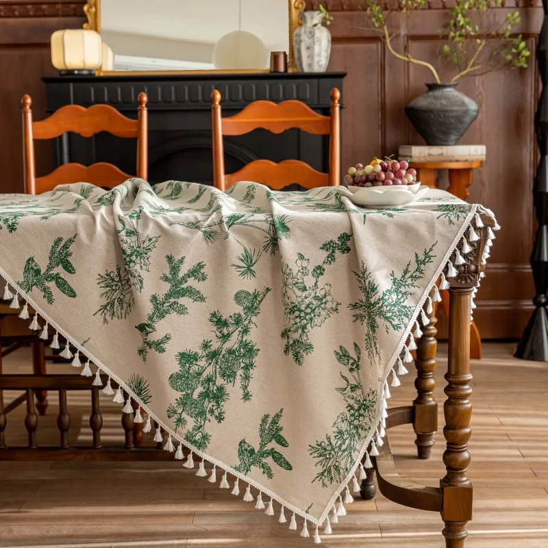 غطاء طاولة مطبوع عليه زهور مع شرابات من القطن والكتان مفرش طاولة قابل للتنفس بشكل طبيعي ومريح طاولة nappe de الفاخرة yas탁 bav