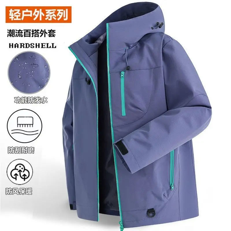 

Soft-shell Zipper Pocket Water Repellent New Autumn Functional Camping Hooded Windbreaker Raincoat Outdoor Hiking Jacket Coat