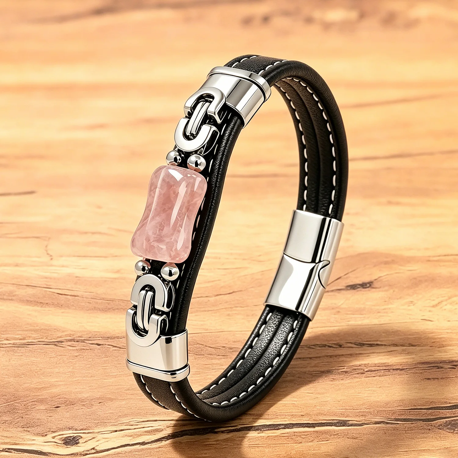 Vintage Punk-Rock Lederarmband für Männer, 8 Stile mit Natursteinperlen, Biker Casual Alltagsschmuck für Männer – Detail 4
