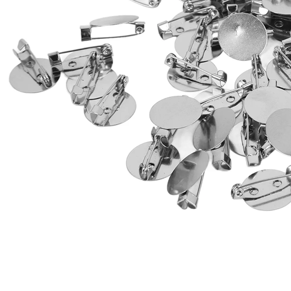 

100pcs Brooch Metal Brooch Clasps Silver Round Blank Button Badge Simple Brooch Clasp Clip Pins Corsage Making
