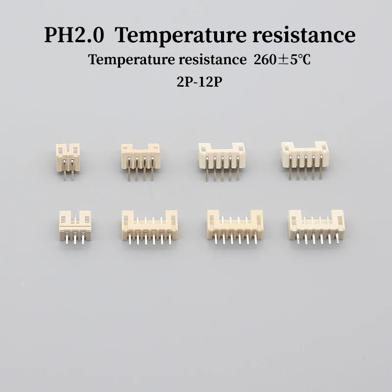 10Pcs Ph2.0 Jst 2.0mm Female Socket Direct Insertion Temperature Resistant 260 °   Straight Pin Bent Pin Connector