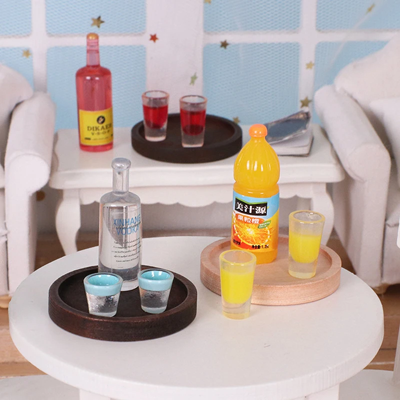 1set 1/12 Doll House Miniature Resin Vodka Bottle Wine Glass Set Simulation Drink Model Toy Mini Decoration Dollhouse Accessorie