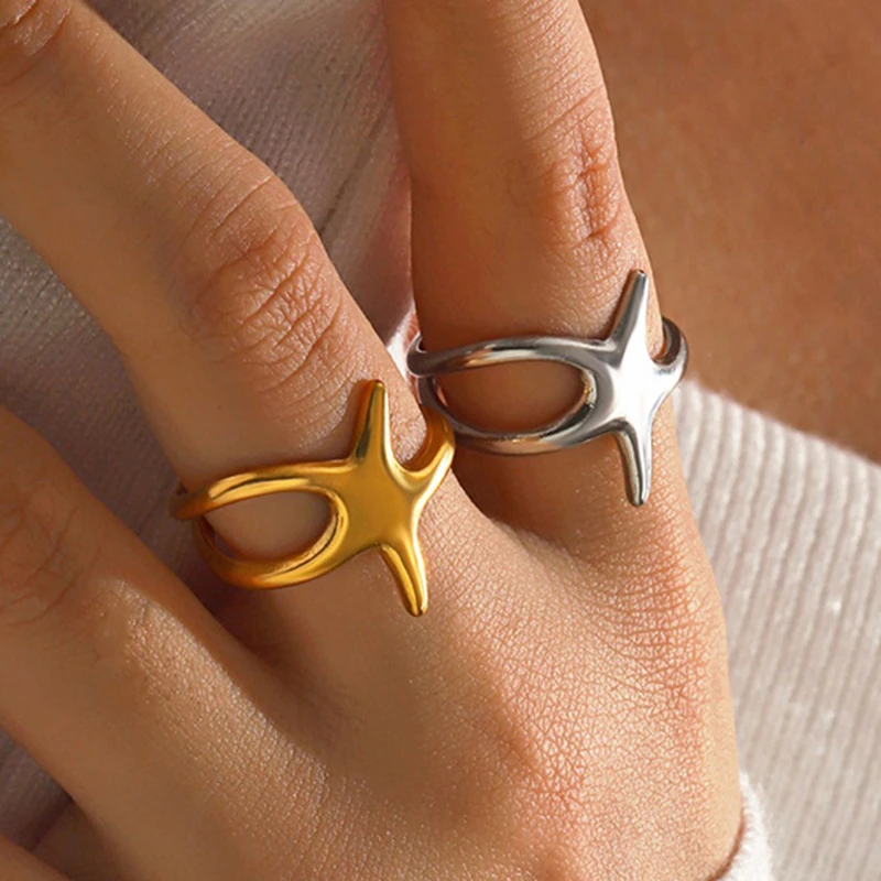 Edelstahl Stern Offener Ring für Damen und Herren Einfacher Geometrischer Pentagramm Fingerring Vintage Lässiger Vielseitiger Paar-Schmuck Geschenk
