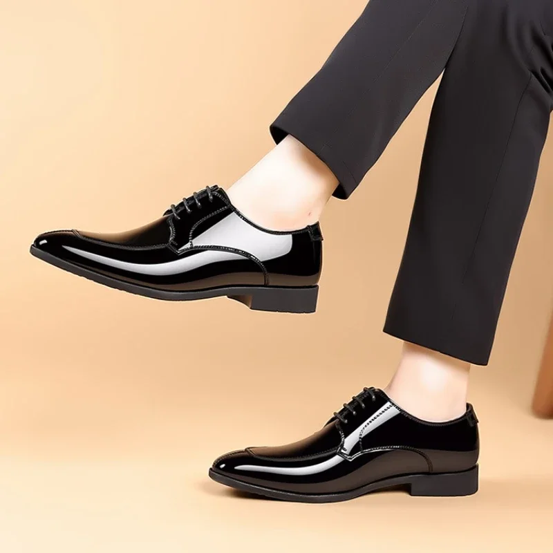 براءات الاختراع والجلود حذاء رجالي فاخر أشار تو الرجال أكسفورد أحذية عالية الجودة الأعمال الأحذية الرسمية مصمم الرجال حذاء حفلات الزفاف #6