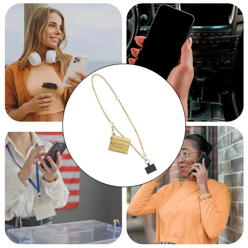 Correia ajustável para telefone com bolsa com zíper para mulheres, cordão para celular, crossbody com carteira, cordão antiperdido, moda