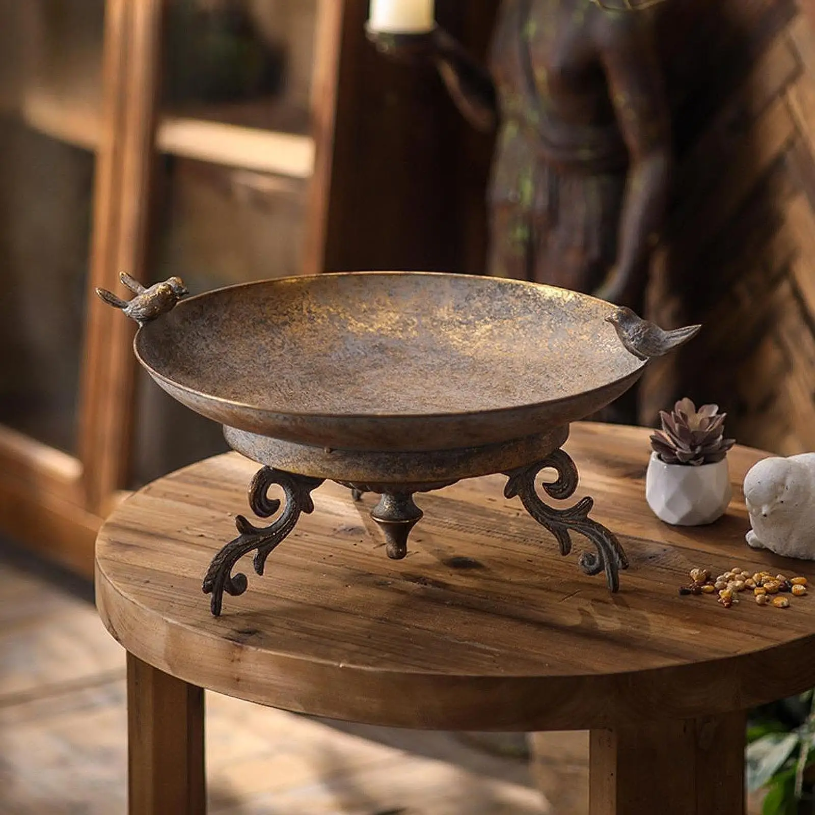 

Садовая миска для ванны для птиц, кормушка для птиц, пейзаж, новоселье, двор, станция для кормления, железный поднос для газона, террасы, крыльца, балкона