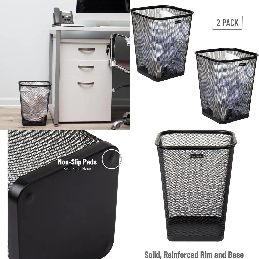 

Double Set of Black Metal Mesh Office Trash Bins, 9.75 x 9.75 x 12.25, Square Design