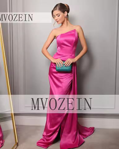 MVOZEIN Rose Satin Evening Dresses Strapless Elegant Women's Party Dress 2026 Backless Floor Length Special Formal Gown