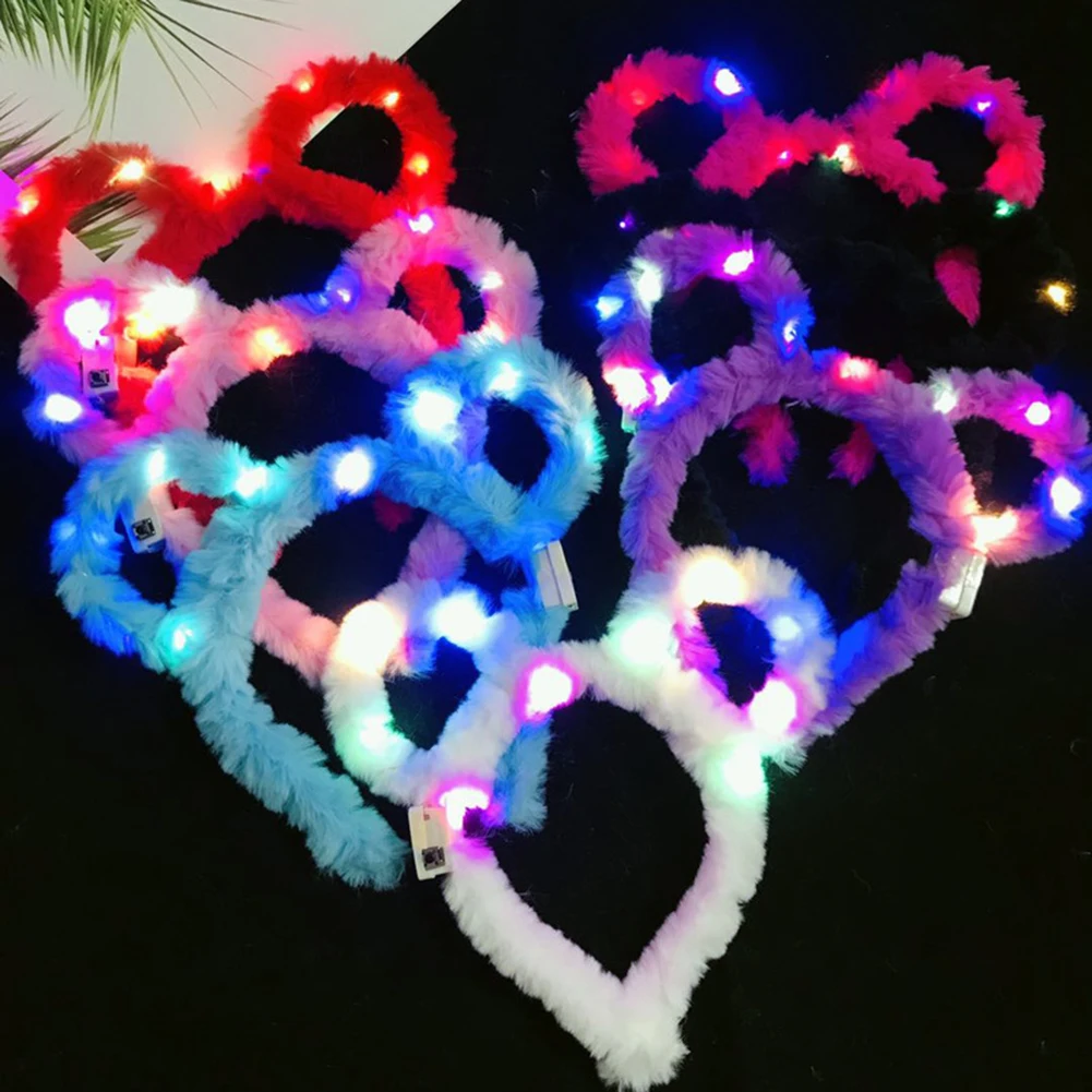 

New Fashion LED Plush Wreath Crown Headband Luminous Headdress Bear Ears Headband Hair Rope For Women Girls Wedding Glow Party