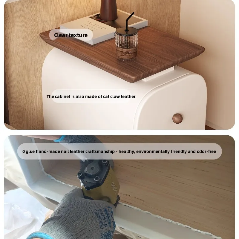Vintage Narrow Solid Wood Bedside Cabinet Double-Layer Sofa Side Table Small Space Organizer Slim Gap