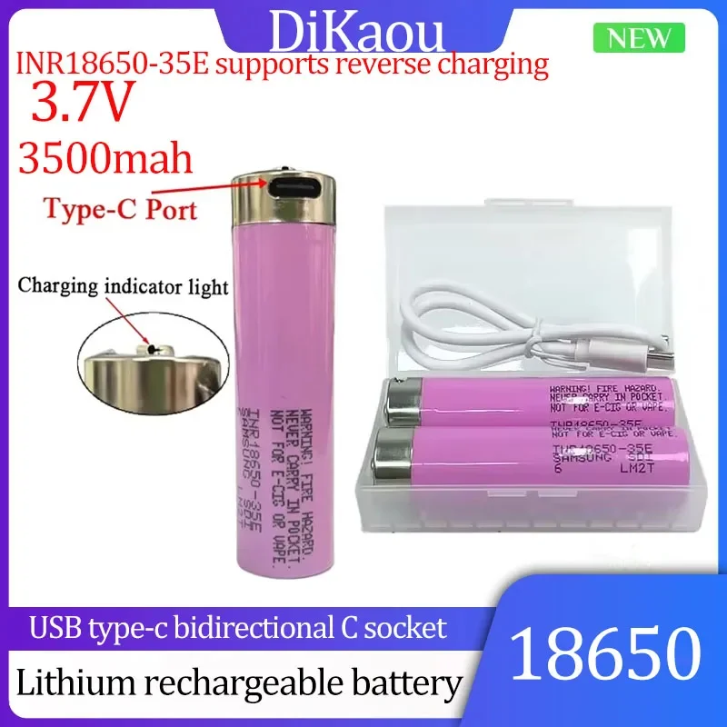 

3.7V NCR18650-35E Lithium Rechargeable Batter 3500mah High Capacity USB Type-c Two-way C Socket Suitable for Mobile Power Supply