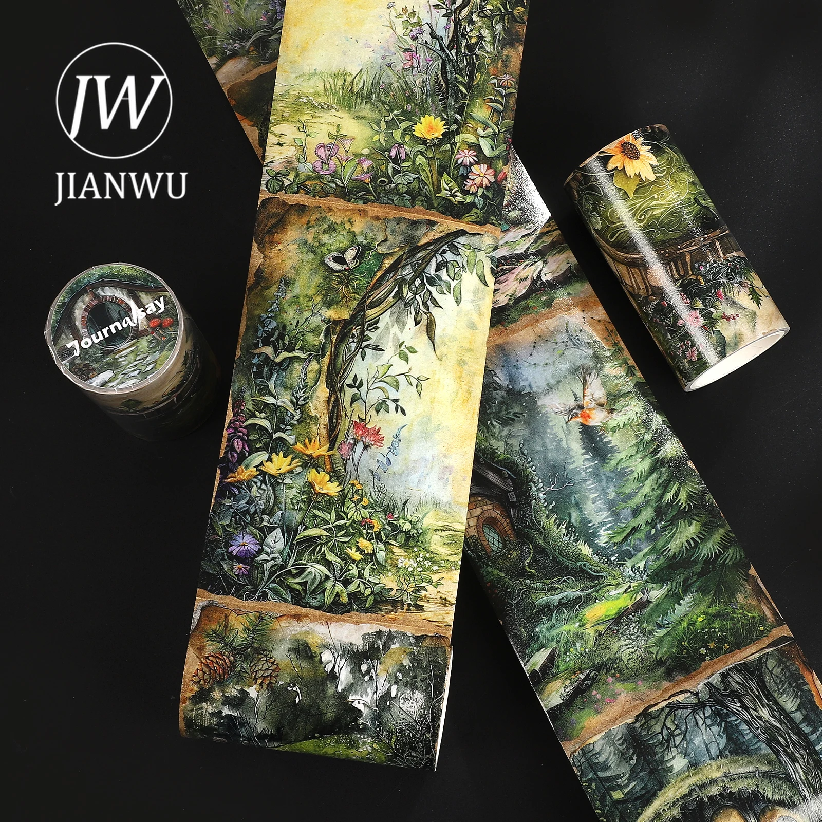 

JIANWU 80mm*200cm Vintage Hobbit House Forest Flower Landscape Material Collage Washi Tape Creative Journal Scrapbook Stationery