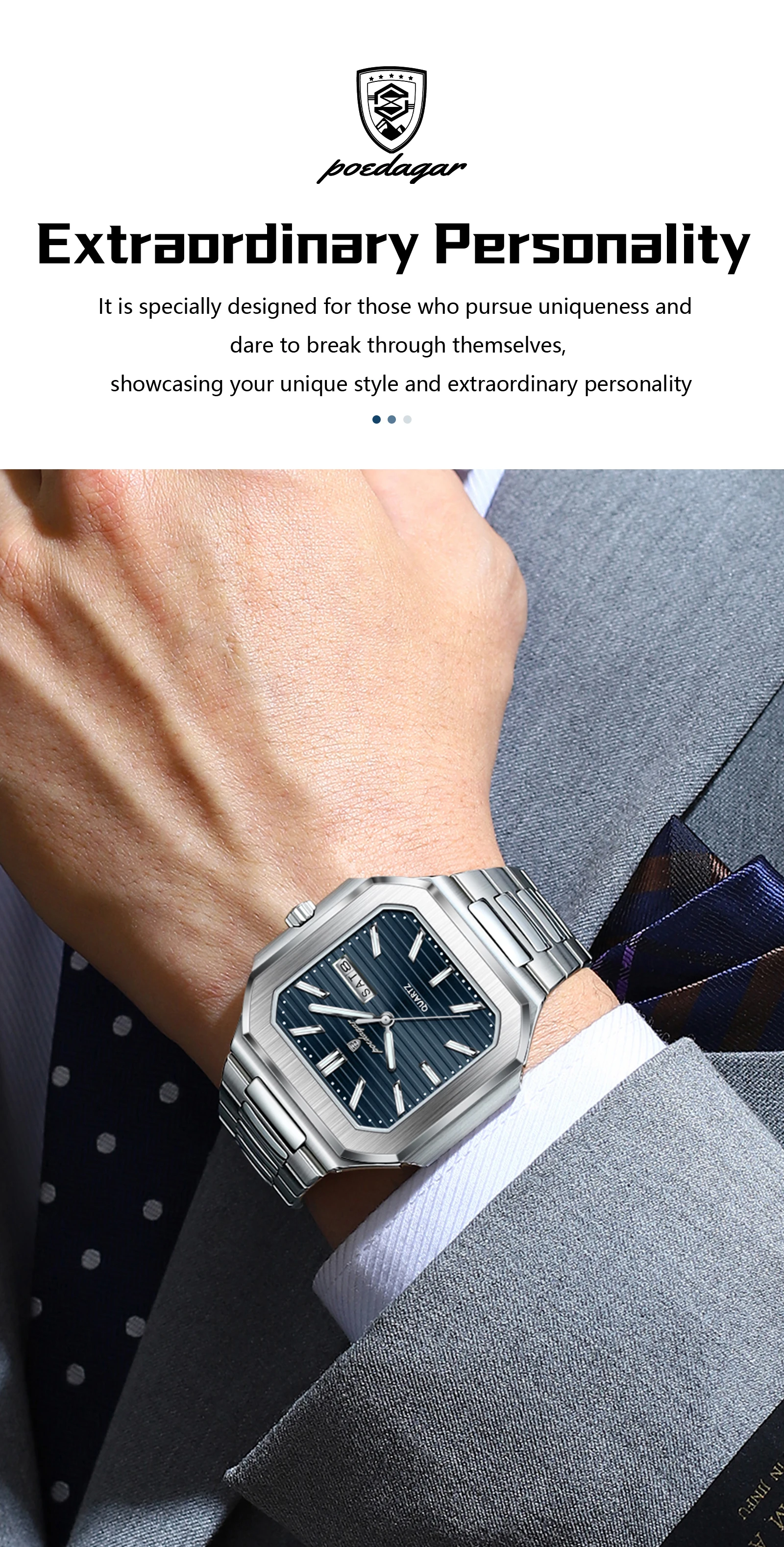 POEDAGAR Platz Mode Mann Armbanduhr Wasserdicht Leucht Datum Woche Quarz herren Uhren Edelstahl Luxus Männer Uhr Reloj – Detail 4