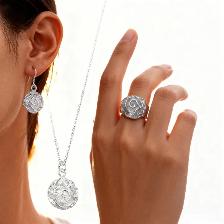 Sonderangebot: Wunderschöne Blumen-Halskette, Ohrringe und Ringe aus 925er Sterlingsilber für Damen, modische Schmucksets, Hochzeits- und Weihnachtsgeschenke