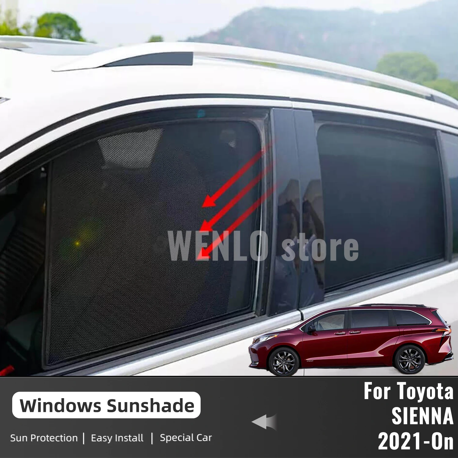 

For Toyota SIENNA XL40 2023 2022 2021 Car Sunshade Magnetic Front Windshield Frame Curtain Rear Side Window Sun Shades Visor