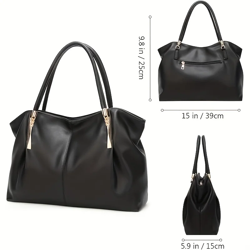 حقيبة يد نسائية أنيقة ذات سعة كبيرة، حقيبة كتف - مع أشرطة كتف قابلة للفصل، حقيبة يد أنيقة بلون الشمبانيا، حقيبة عمل #4