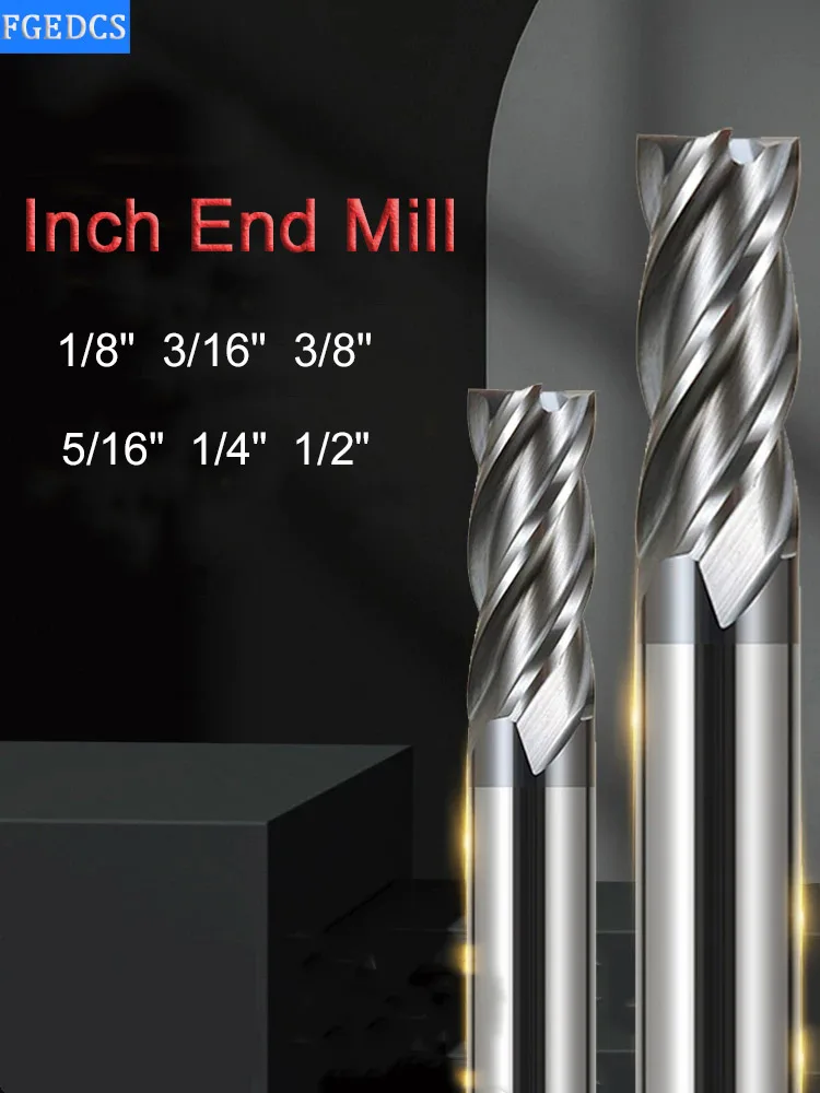 

Carbide Tungsten Steel Milling Cutter 1/8 3/16 1/4 5/16 3/8 1/2" CNC End Mill 4 Flute Inch Diameter Metal Cutter 3.175 6.35 12.7