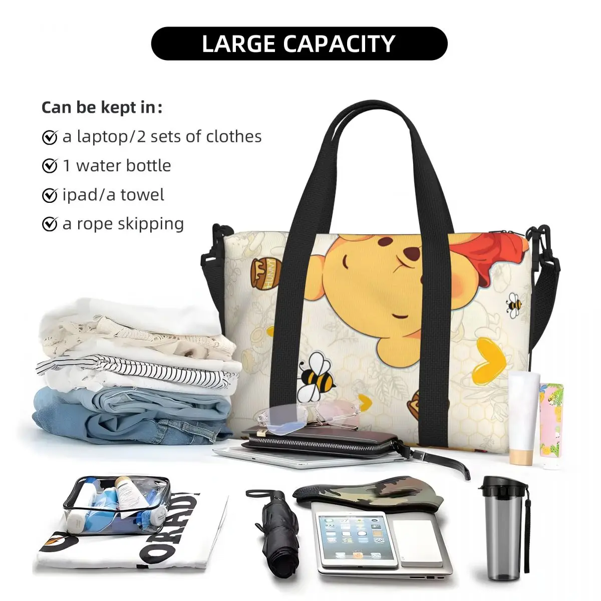 Borsa tote da donna alla moda Winnie The Pooh per lo shopping, grandi borse da weekend per la festa