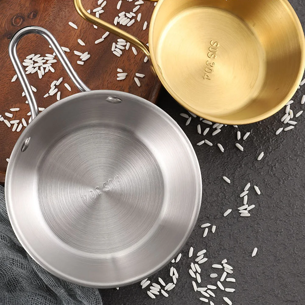 

3pcs Steel Bowls Handle for Home Camping Korean Ramen Soup Rice Wine Silver Korean Traditional Bowls Decor