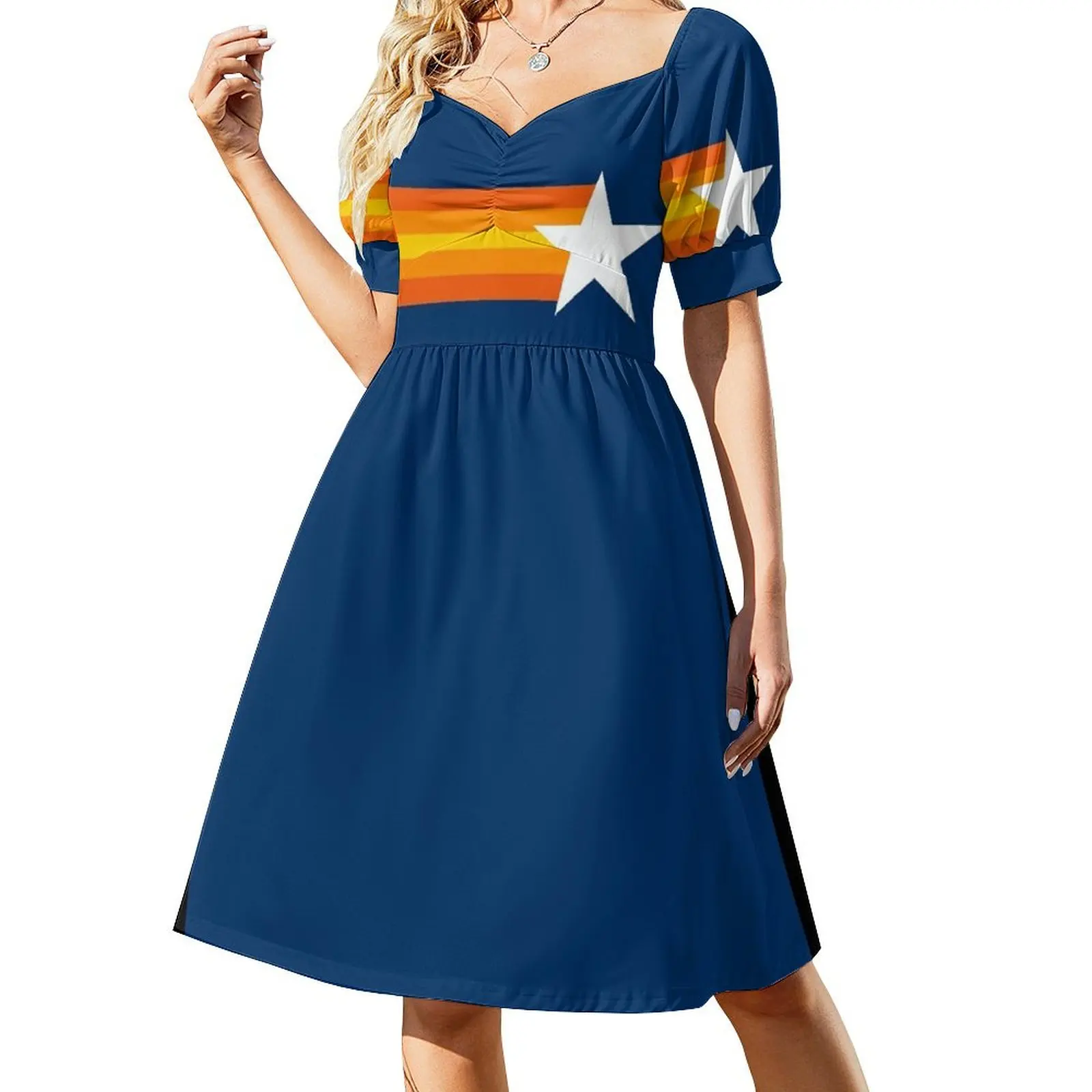 

Stros Shooting Star, Blue Short Sleeved Dress womens clothing loose women's dress Dress