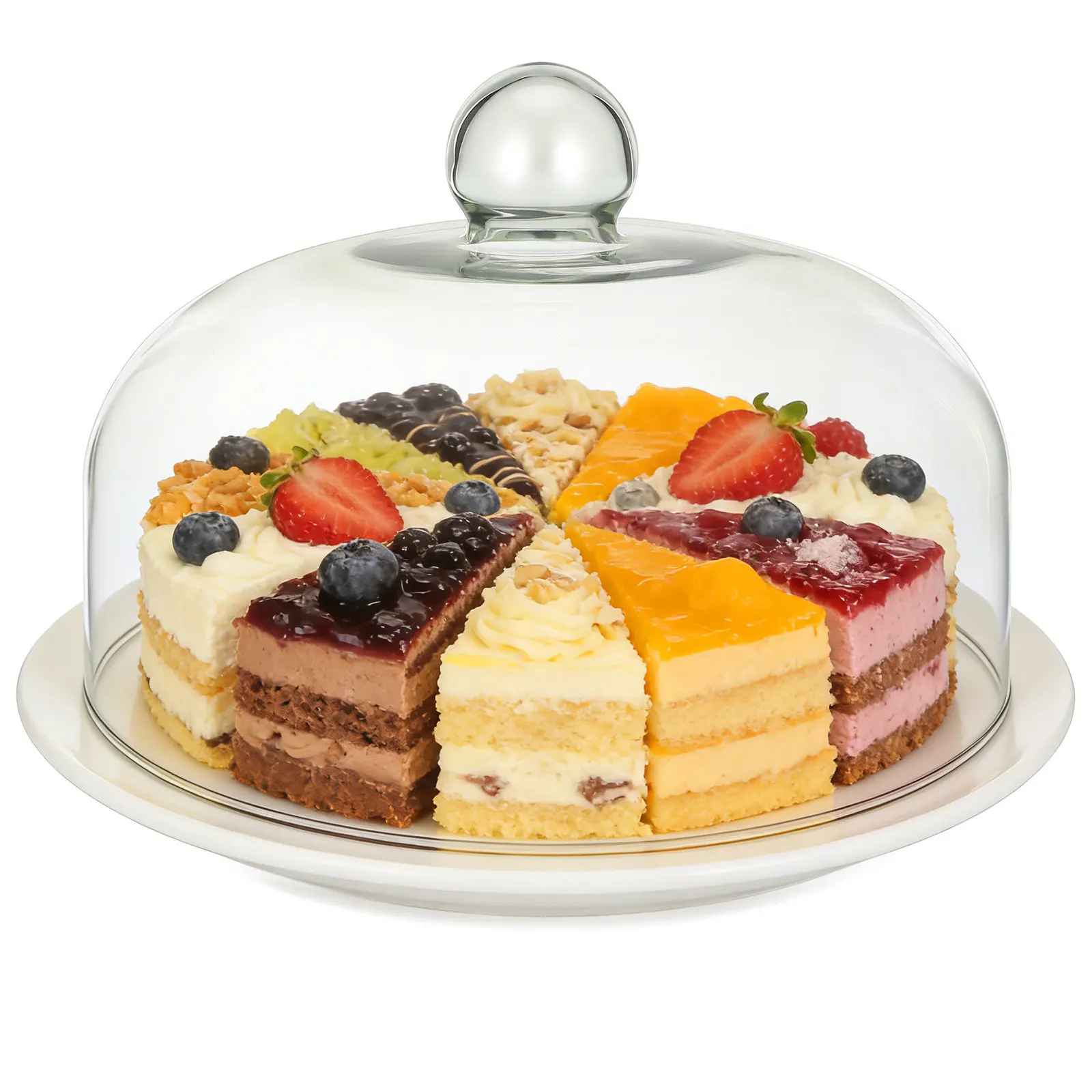 

Professional Glass Cake Dome Cover for Cakes Desserts Cookies Snacks Clear Food Protector for Home Kitchen Party Buffet Use