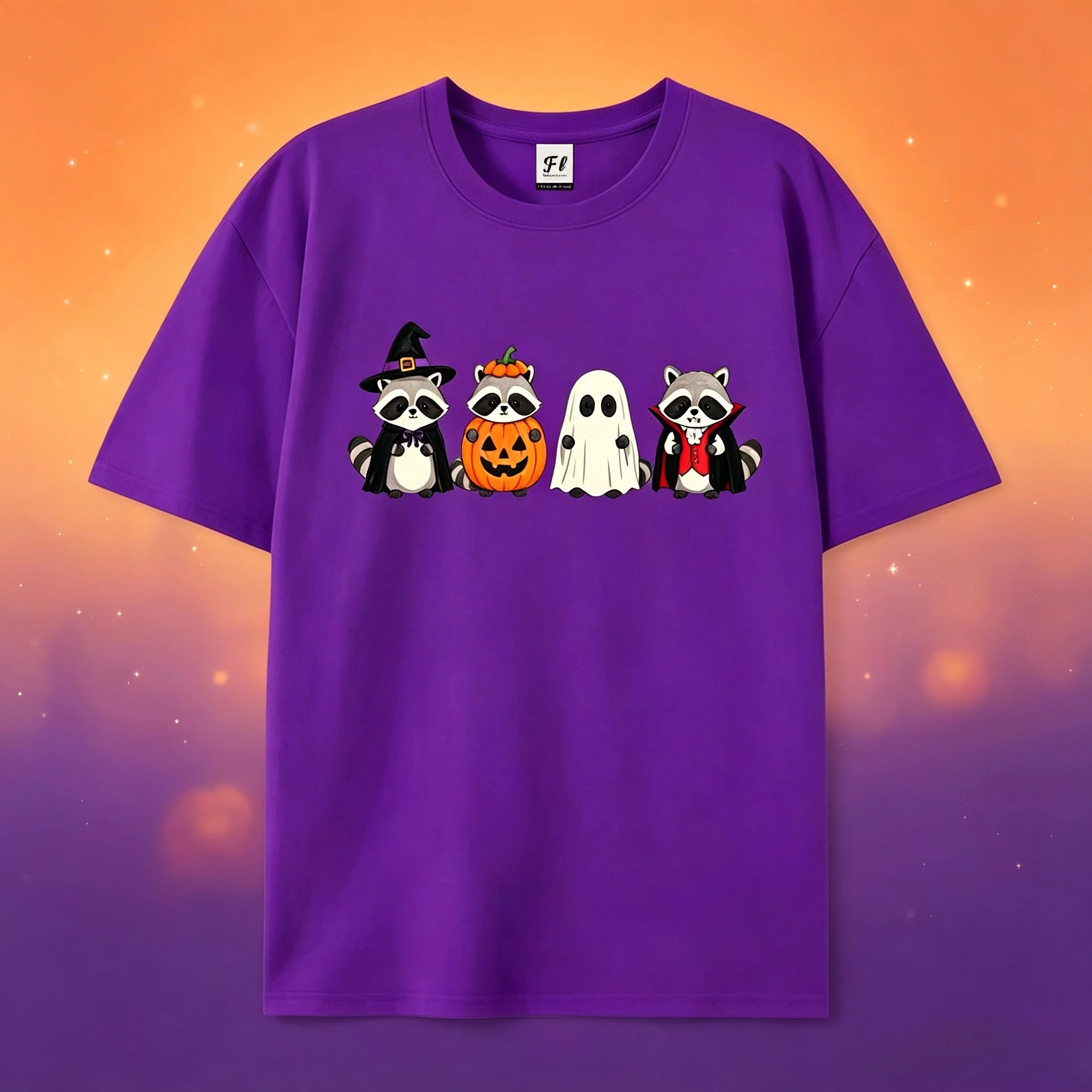 Unisex Halloween Raccoon Graphic T‑Shirt Cute Witch Vampire Raccoon Pumpkin Ghost Print Short Sleeve Casual Crew Neck Tee Tops