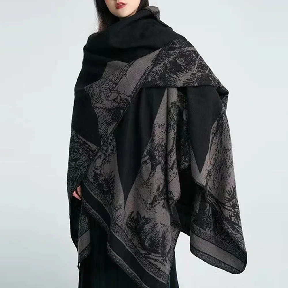 

Goth Shawl Warm Scarf Autumn Winter Japanese Imitation Cashmere Fashion Elegant Versatile Multi-Purpose Soft Outer Shawl Unisex