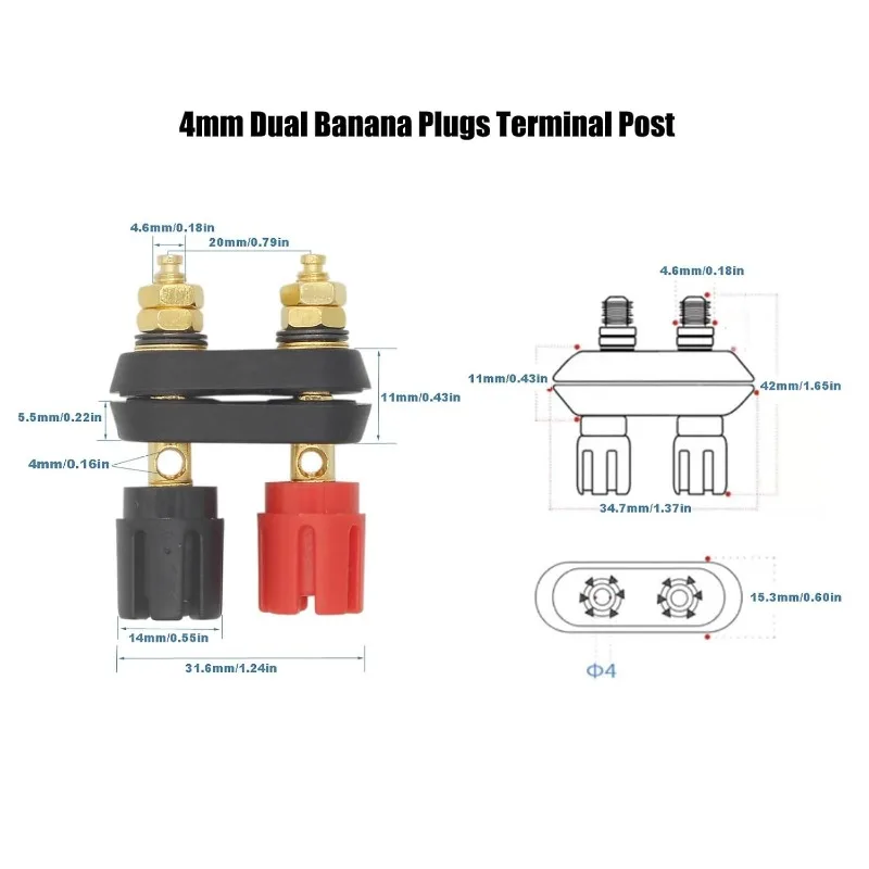 4pcs Dual Plum Head 4mm Banana Plugs Terminals Red Black Connector Amplifier Terminal Binding Post Banana Speaker Plug Jack