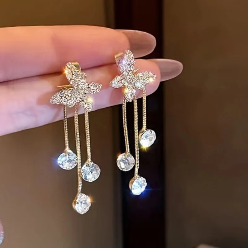 أزياء كريستال ملون مطعمة الفراشة الذهبية زركونيا الأقراط