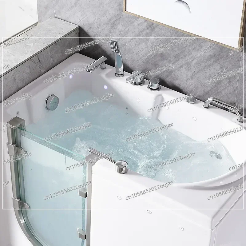 Elderly walk-in acrylic bathtub open-door cylinder square sitting bathtub side-opening bubble massage bathtub