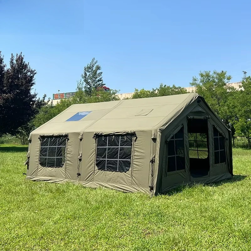 Deluxe Large Waterproof Cotton Fabric Inflatable Tent with Integral Air Column for Outdoor Adventure and Air Camping