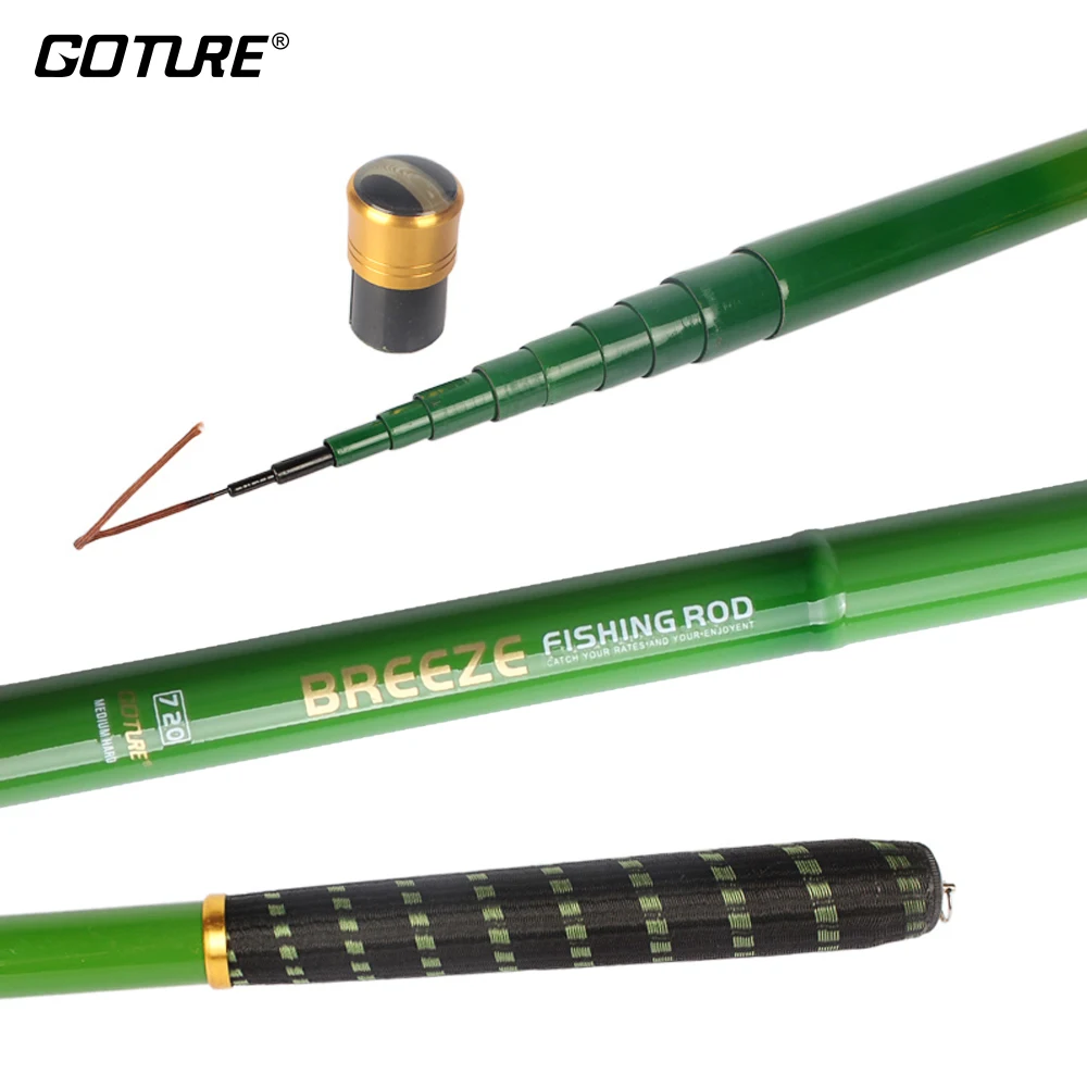 

Goture-Carbon Fiber Fishing Rod, Ultra Light, Carp Fish, Tenkara Fishing Pole, Green Color, 3.6m-7.2m, 32T, 3:7