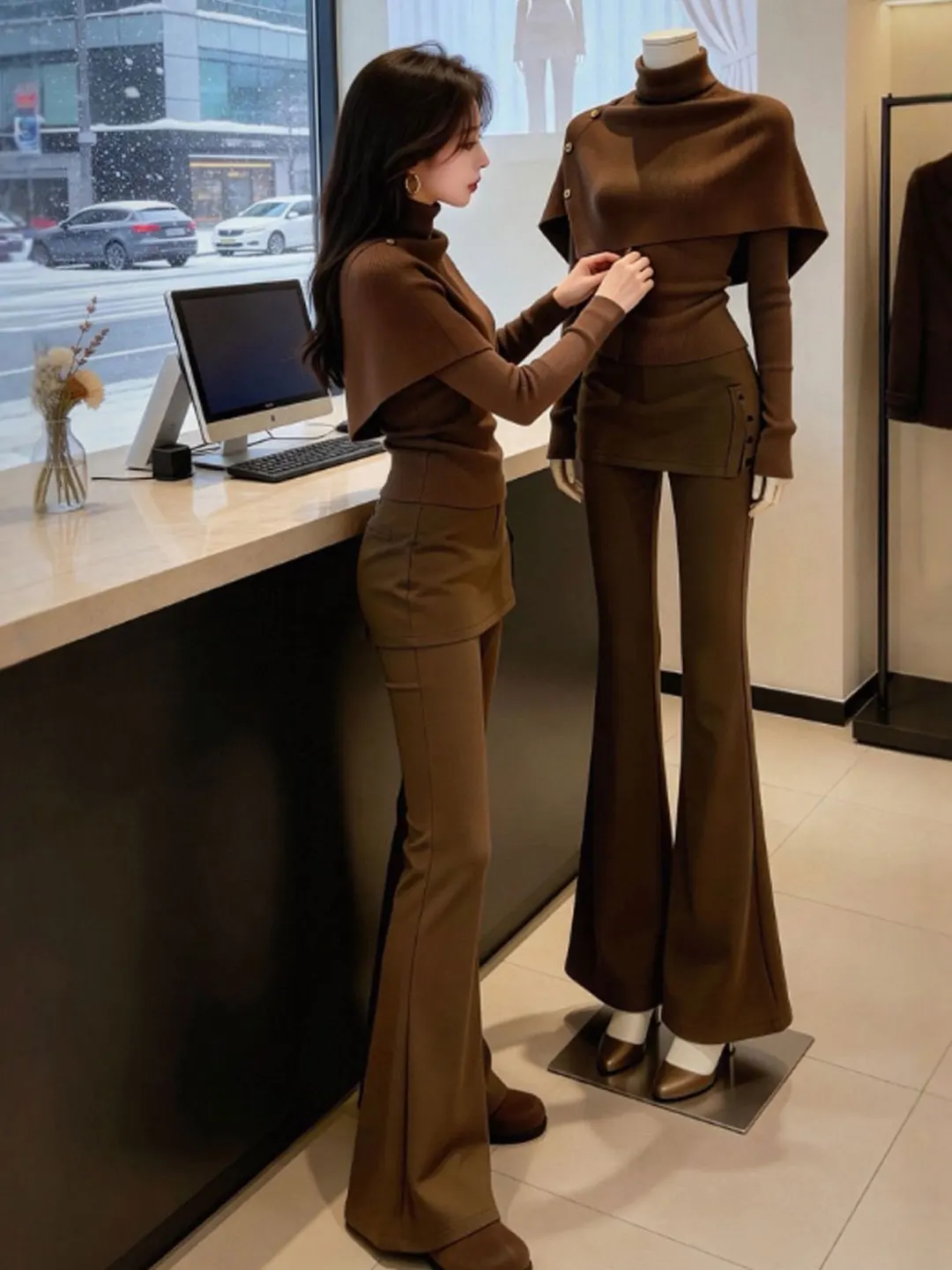 

Retro Unique Design Beautiful Cowl Ne Knitted Sweater Trendy New Sle Top for Spring 2026 Women's Faion Knitwear