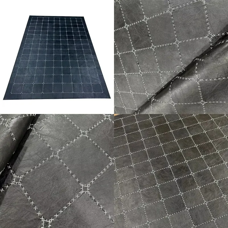 Handmade Modern Black Cowhide Patchwork Carpet Smooth High End Lightweight Luxury for Living Room Sofa Coffee Table Use
