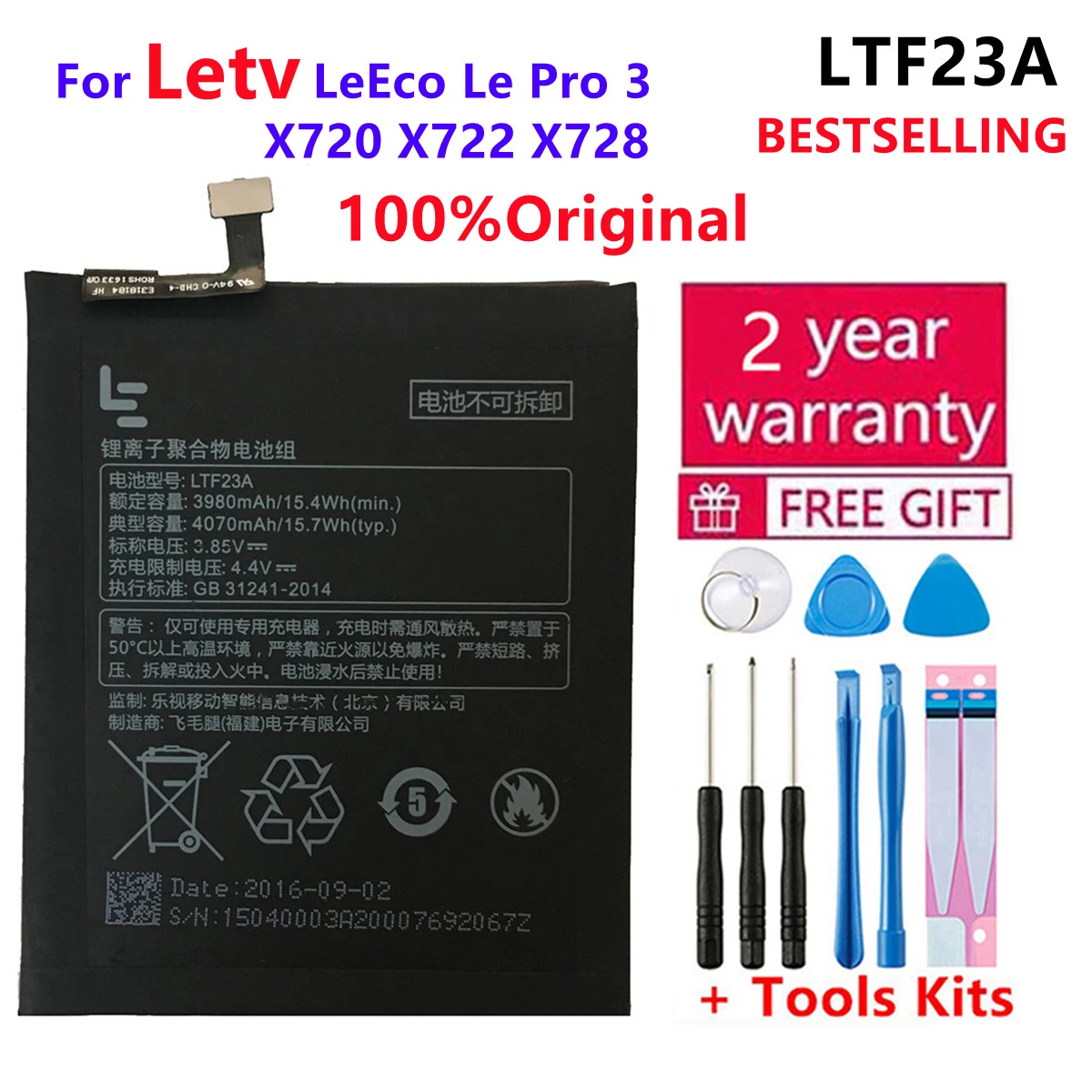 

100% original Good quality Real LTF23A 4070mAh Battery For Letv LeEco Le Pro 3 X720 X722 X728 Battery Replacement