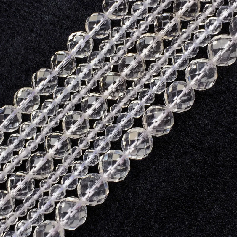 Veemake Natürlicher klarer Quarz, weißer Kristall, facettierte runde lose Perlen für die Schmuckherstellung, 4–20 mm Bergquarz 05663 – Detail 3