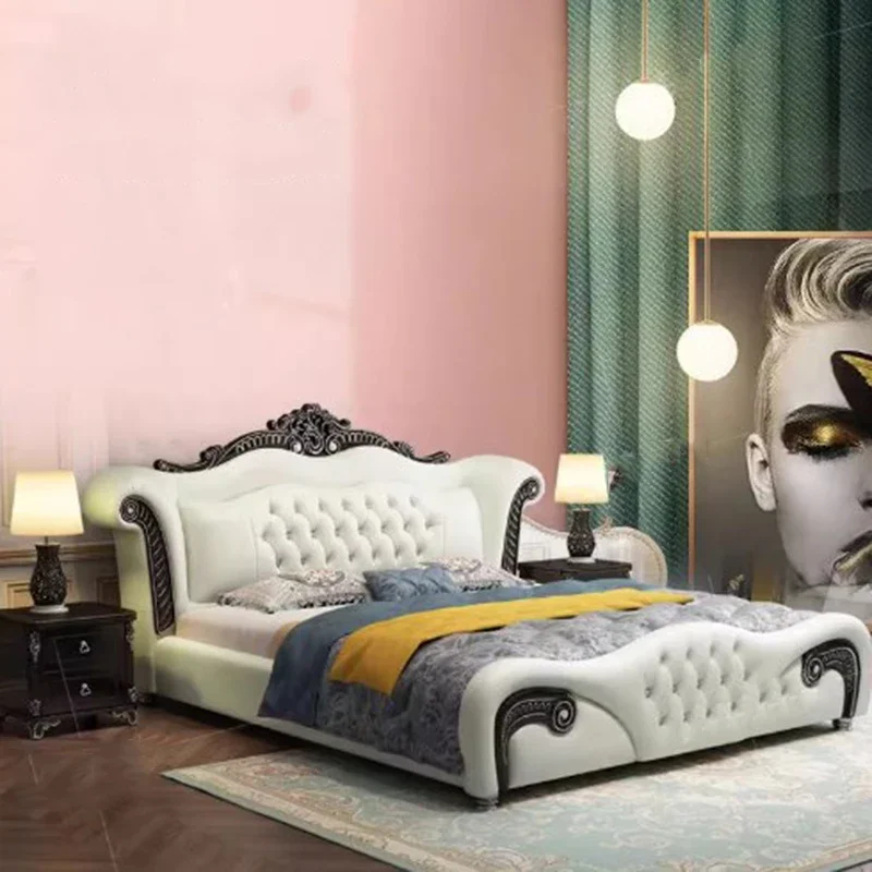 

Nordic White Double Bed Drawers European Leather Storage Luxury King Beds Bedroom Twin Size Cama Matrimonial Furniture Home