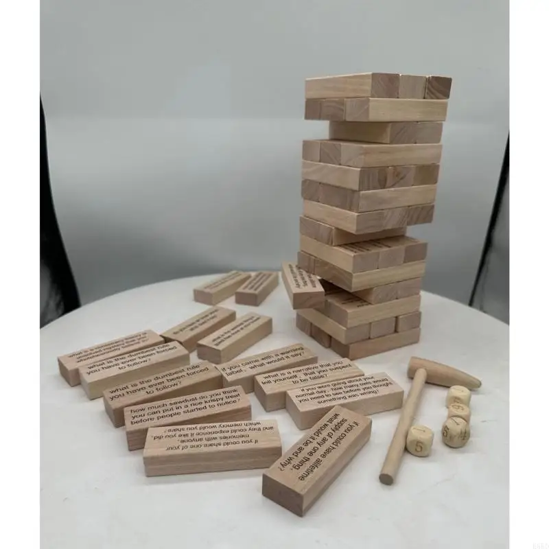 

Wooden Stacking Game for Family Party Question Stacking Block Set Balancing Game Toy Funny Tumbling Tower Party Supplies E65D